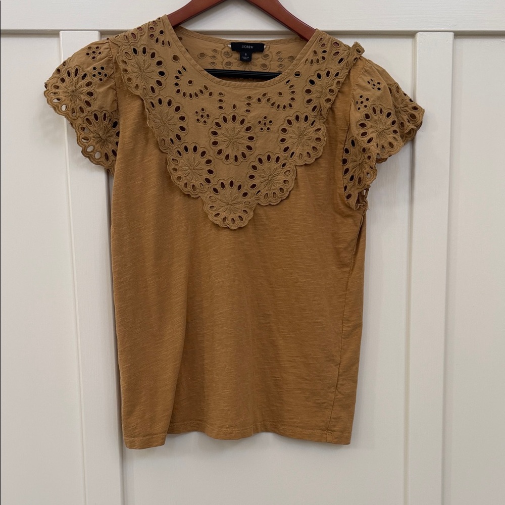 JCrew Scalloped Eyelet Yoke Tee - Mustard Sz S